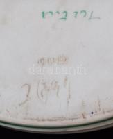 Herendi virágmintás porcelán bonbonier, sérüléssel, jelzett, d: 12 cm, m: 6 cm