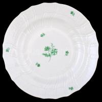 Herendi zöld virágmintás porcelán leveses tálak, jelzettek, hibátlanok, 5 db, d: 26 cm