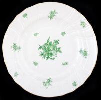 Herendi zöld virágmintás porcelán leveses tál, jelzett, hibátlan, d: 26 cm