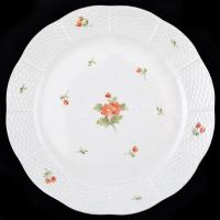 Herendi színes virágmintás porcelán lapos tányér, jelzett, hajszálrepedéssel, d: 26 cm