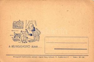 A bélyeggyűjtő álma; Bélyeggyűjtők Szakkönyvtára reklámlap / Hungarian stamp advertisement postcard (EK)