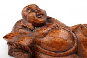 Nevető Buddha, 2 db fa figura, 6,5x5 és 4x10 cm