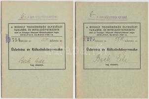 1941-1943. "Rudolf Trónörökös Egyesület Takarék- és Hitelszövetkezete" üzletrész- és kölcsönkönyvecskéje (2x) + ~1933. "Magyar Államvasutak Takarék- és Segélyszövetkezete" üzletrész-könyvecske