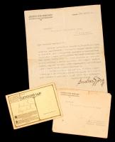 1931 Endresz György és Magyar Sándor a Justice for Hungary magyar oceánrepülői által aláírt levelezőlap és boríték, valamint Endresz által írt levél / Justice for Hungary ocean-flight pilots signed ps card and letter.