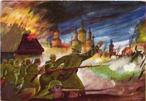 Birta Pál árkászszakasz-anyagkezelő rajtaütése / WWI Hungarian military postcard s: Jeges Ernő