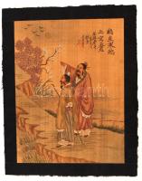 Japán, jelzett, szövetre festett képek. 2 db. / Vintage Japanese paintings on canvas.18x24 cm