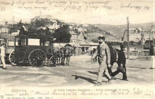 Genova, Al Ponte Federico Guglielmo. Arrivo passeggieri da mare / ship station with passengers, carriages