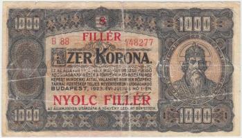 1923. 1000K "8 FILLÉR - NYOLC FILLÉR" felülnyomással T:III,III-