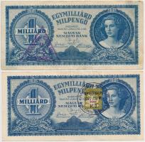 1946. 1.000.000.000MP (2x) hamis "Revíziónál igazolásul felhasználva M.N.B." és "Hajdinyák M. és fia - Bp. X. Kőrösi Csoma út 5. - Nem bőrtalpu - 1946 jun. 09. - K.I." felülbélyegzésekkel T:II,III