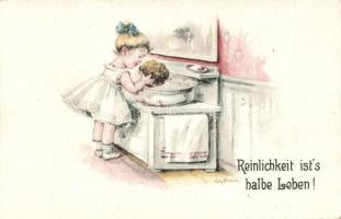 Reinlichkeit ists halbe Leben! / little girl, W.S.S.B. No. 5425. litho s: Elly Frank