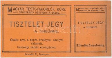 cca 1940 Az MTK stadionjának tribünjére szóló tiszteletjegy