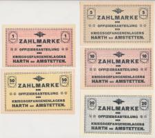 Ausztria / Harth bei Amstetten / tiszti hadifogolytábor ~1915. 10h - 5K (5xklf) T:I,I- egyiken nagyobb saroktörés Austria / Harth bei Amstetten / officer's POW camp ~1915. 10 Heller - 5 Kornen (5xdiff) C:UNC,AU one with bigger folded corner