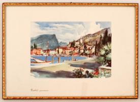 2 db vízparti városokat ábrázoló nyomat, üvegezett keretben, 15x21 cm, keret: 25x35 cm