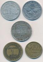 5db-os vegyes francia fémpénz tétel, közte Franciaország 1903. 25c Ni, Új-Kaledónia 1990. 1Fr Al T:vegyes 5pcs of various French metal coins, including France 1903. 25 Centimes Ni, New Caledonia 1990. 1 Franc Al C:mixed