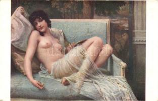 Careless / Erotic nude art postcard, S.A.F. No. 103. s: G. Seignac