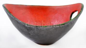 Fekete-piros kerámia kosár, jelzés nélkül, hibátlan, 22x16x11 cm