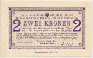 Ausztria / Cilli / Reifenstein tábor 1916. 2K hátlapon bélyegzéssel T:I- Austria / Cilli / Reifenstein Camp 1916. 2 Kronen on the back with stamp C:AU