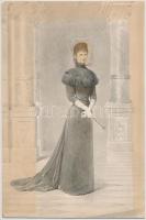 cca 1890 Wittelsbach Erzsébet magyar királyné (Sisi) egészalakos portréja, kollázs, jelzés nélkül, 29×19,5 cm