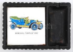 Mercedes Simplex 1902 fém hamuzó tál porcelán betéttel, 13x9 cm