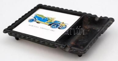 "Mercedes Simplex 1902" fém hamuzó tál porcelán betéttel, 13x9 cm