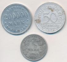 Német Birodalom 1906A 1/2M Ag + Weimari Köztársaság 1920A 50pf Al + Hamburg 1923J 200.000M Al szükségpénz T:2,2- German Empire 1906A 1/2 Mark Ag + Weimar Republic 1920A 50 Pfennig Al + Hamburg 1923J 200.000 Mark Al necessity money C:XF,VF