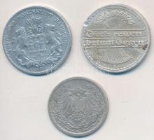 Német Birodalom 1906A 1/2M Ag + Weimari Köztársaság 1920A 50pf Al + Hamburg 1923J 200.000M Al szüksé...