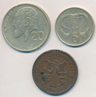 Ciprus / Brit gyarmat 1955. 5m Br + 1989. 20c Br + 1992. 5c Ni-Br T:2,2- Cyprus / British Colony 1955. 5 Mils Br + 1989. 20 Cents Br + 1992. 5 Cents Ni-Br C:XF,VF