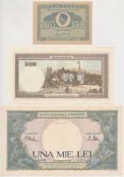 Románia 1941. 500L + 1000L + 1945. 100L T:I-,II,I Romania 1941. 500 Lei + 1000 Lei + 1945. 100 Lei C:AU,XF,UNC