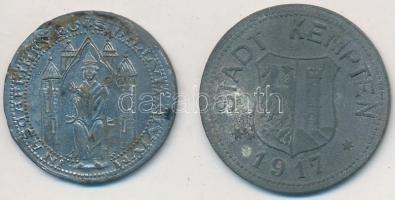 Német Birodalom / Aschaffenburg 1917. 10pf Fe szükségpénz + Kempten 1917. 50pf Fe szükségpénz T:2-
...