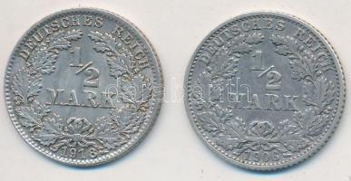 Német Birodalom 1906E 1/2M Ag + 1918D 1/2M Ag T:2,2- German Empire 1906E 1/2 Mark Ag + 1918D 1/2 Mark Ag C:XF,VF