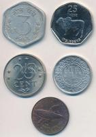5db-os vegyes külföldi fémpénz tétel, közte Holland Antillák 1978. 25c Ni, Man-sziget 1977. 1/2P Br,...