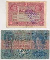 1912. 100K + 1913. 20K + 1914. 50K + 1917. 2K, mindegyik felülbélyegzésekkel (közte valószínűleg hamis is / with probably fake overprints) T:III,III-
