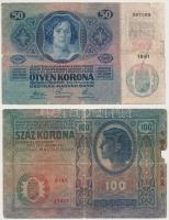 1912. 100K + 1913. 20K + 1914. 50K + 1917. 2K, mindegyik felülbélyegzésekkel (közte valószínűleg ham...