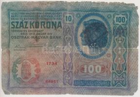 1912. 100K + 1913. 20K + 1915. 10K piros "Magyarország" felülbélyegzéssel + 1917. 2K, mind...