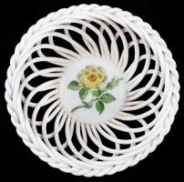 Herendi porcelán  fonott kosár, kézzel festett, hibátlan, jelzett, d: 11,5 cm, m: 4 cm