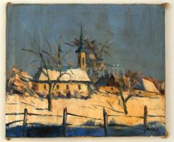 Mikola jelzéssel: Téli falu. Olaj, vászon, 29×36 cm
