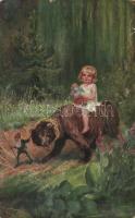 Girl riding on a bear, dwarf, P.F.B. No. 4281. s: H. Susemihl (Rb)