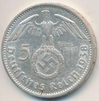 Német 3. Birodalom 1938A 5M Ag "Hindenburg" T:2,2- German Third Reich 1938A 5 Marks Ag "Hindenburg" C:XF,VF