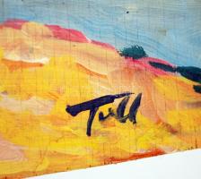 Tull jelzéssel: Folyópart. Olaj, falemez, 45×35 cm