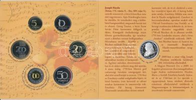 2009. 5Ft-200Ft "Haydn" 6klf darabból álló forgalmi érme sor + "Joseph Haydn" Ag emlékérem (12g/0.999/29mm) kissé sérült dísztokban T:PP