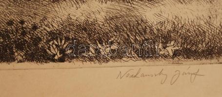 Nechánszky József (1936- ): Szélmalom az Alföldön, rézkarc, papír, jelzett, 35,5×48,5 cm