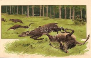 Im vollen Trieb / hunting art postcard, litho s: Mailick