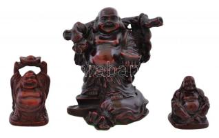 3 db nevető Buddha-szobor, műgyanta, különböző méretben