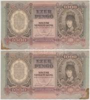 1943. 1000P (2x) egy ugrással sorszámkövetők T:II,II- folt, tűlyuk