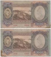 1943. 1000P (2x) egy ugrással sorszámkövetők T:II,II- folt, tűlyuk