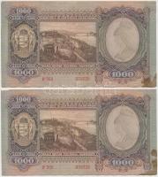 1943. 1000P (3x) ugrással sorszámkövetők T:II,II- folt, tűlyuk, sarokhiány