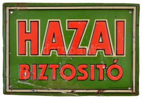 "Hazai Biztosító" sérült zománc tábla, 13x18 cm