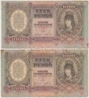 1943. 1000P (2x) egy ugrással sorszámkövetők T:II,II-,III folt, kis szakadás