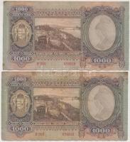 1943. 1000P (2x) egy ugrással sorszámkövetők T:II,II-,III folt, kis szakadás