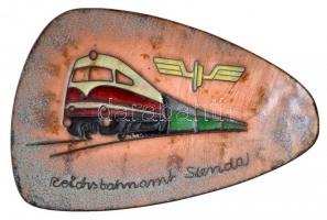 Reichsbahnamt Stendal feliratú tűzzománcozott fém tálka, jelzés nélkül, kopásnyomokkal, 14,5×10 cm